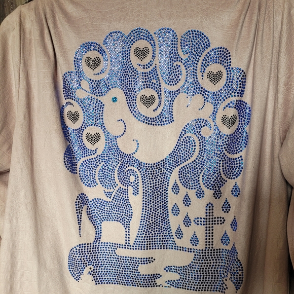 Custo Peace Dove Embellished Croc Embossed Faux Suede Blouse Blush Pink small - Picture 8 of 11